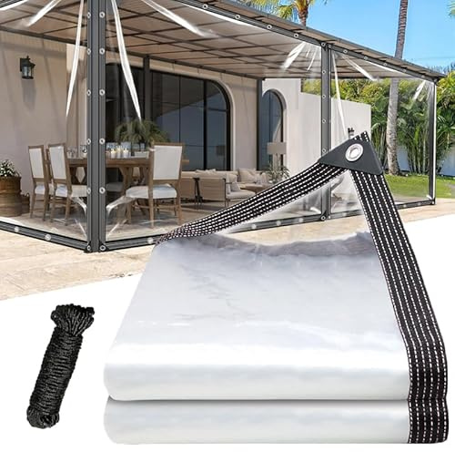 6x8ft Clear Tarps Waterproof Heavy Duty Transparent PVC,Waterproof, Reinforced Edges for Outdoor Outdoor,Patio,Porch,Greenhouse,Camping,Pool Cover