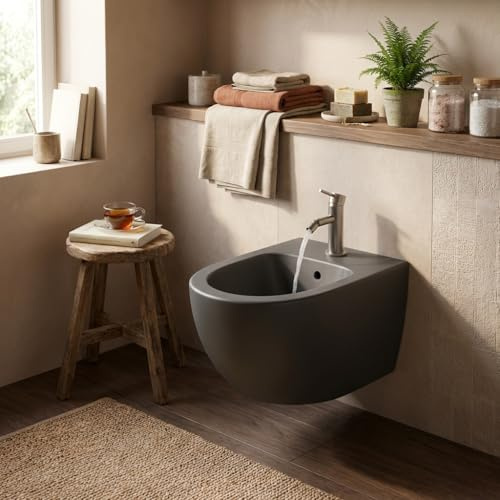Bidé suspendido de cerámica negro mate monoagujero 36,5 x 54 cm forma redonda - Sento | Vitra