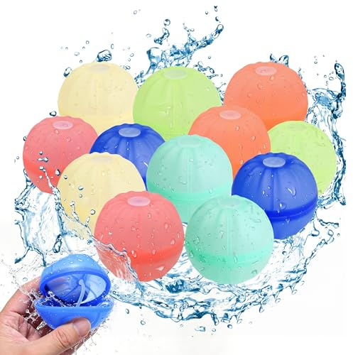 AEYAKA Globos de Agua de Silicona Reutilizables, Llenado Rápido Autocierre, Sin Imanes, 12 Piezas, para Niños y Adultos, Piscina, Playa y Jardín