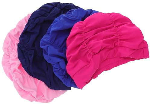 IMIKEYA 4 gorros de natación de nailon impermeables azules para mujeres y damas, sombreros de natación plisados de alta elasticidad, cómodos y modernos para adultos, color aleatorio