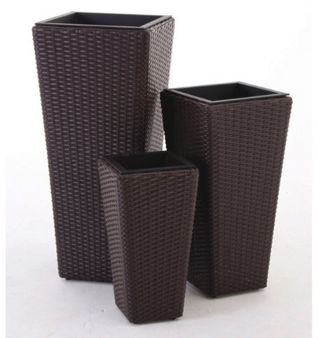 VASI QUADRI in POLYRATTAN Mod. ARECA Colore MARRONE PAPILLON SET 3 pz
