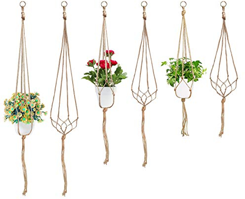 Swpeet Lot de 6 Pots de Fleurs en macramé de 3 Tailles pour Plantes Grasses, Cactus, Herbes aromatiques