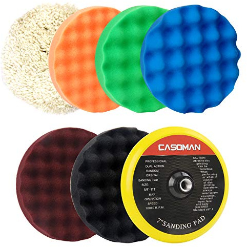CASOMAN 7-Inch Buffing and Polishing Pad Kit, 7 Pieces 7 Polishing Sponge, Waxing Buffing Pad Kit