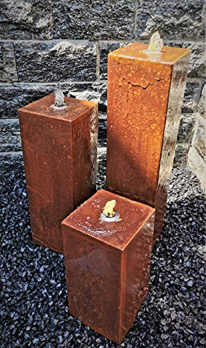 Jürgen Bocker Gartenambiente Säulenbrunnen Wasserspiel eckig 3er-Set Cortenstahl Roststahl 80/60/40 x 20 cm ohne Becken