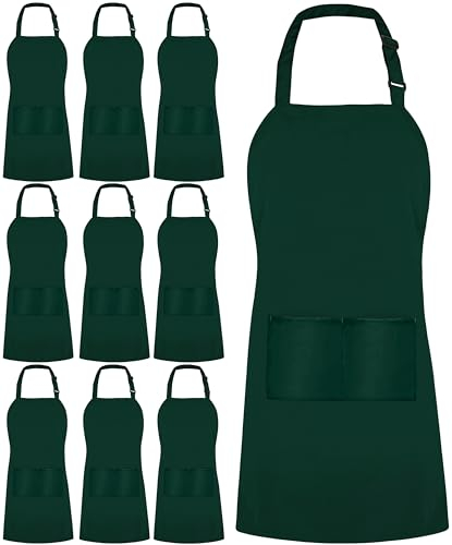 Utopia Kitchen Latzschürze, verstellbar, mit 2 Taschen, wasser- und ölbeständig, Kochschürze für Damen und Herren, 10 Stück, Grün, 10 Pack