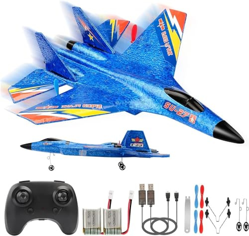 RoofWorld Gravity Gliders SU27 RC Airplane Remote Control Airplane 2.4GHZ RC Plane 6-axis Gyro Stabilizer RTF RC Glider for Beginner LED Lights for Night Flying