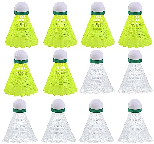 Feloyal Nylon Badminton Bälle Mit Starkem Korkkopf, 12 Stück Badminton Federbälle Mit hoher Stabilität und Haltbarkeit, Bälle Federball für Outdoor & Indoor (Gelb 6 und Weiß 6)