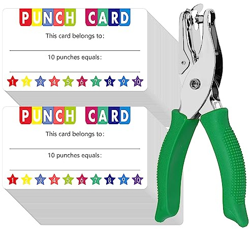 200 PCS Punch Cards, Incentive Card with Handheld Puncher Kit Star Shaped Incentive Loyalty Reward Cards Boost Creativity & Skills Development for Business, Classroom, Students Behavior, 3.5” x 2”