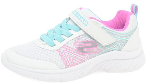 Skechers Girl's Microspec Plus Swirl Sweet Sneakers, White Synthetic/Multi Trim, 9.5 UK Child