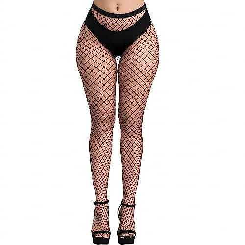 KLONKEE Netzstrumpfhose Schwarz für Damen, Fishnet Stockings Strumpfhosen Netzstrümpfe Fischnetz Strümpfe Elastisch Hohe Taille Strumpfhosen