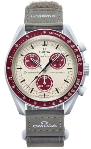 Swatch Omega x Moon Mission to Pluto Speedmaster Bordeaux – Neuf, unisexe, Beige et bordeaux, Moderne