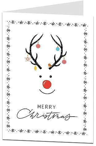 Merry Christmas Card Seasonal Rudolph Design For Adults & Children Modern Luxury Cute Pack 1