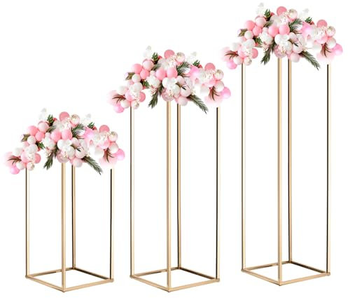sourcing map Wedding Flower Stand Vase Column, Metal Flower Stand 15.7, 23.6, 31.5 Inch Tall Flower Rack Gold Tone for Wedding Party Dinner Centerpiece Decorations, 1 Set