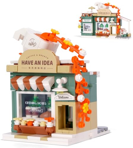 Oichy Shop Bauspielzeug Kreatives Café Straßenansicht Bausteine Sets Faltbare Haus Klemmbausteine für Kinder Jugendliche und Erwachsene (307 Stück)
