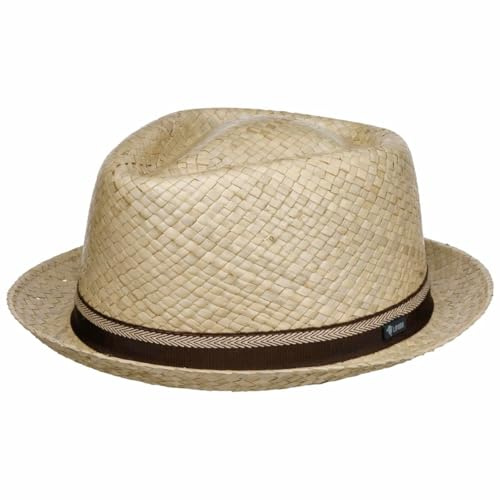 Lipodo Bemiro Player Strohhut Fedora Made in Italy Damen und Herren Frühling Sommer Natur-braun L (58-59 cm)