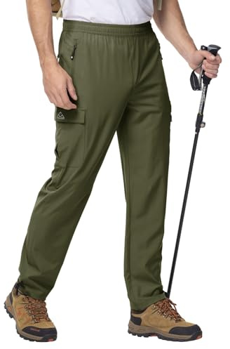 Rdruko Pantaloni da trekking da uomo, estivi, elasticizzati, per attività all'aria aperta, impermeabili, da trekking, da uomo, con 5 tasche, per escursioni, arrampicata, verde militare, XXL