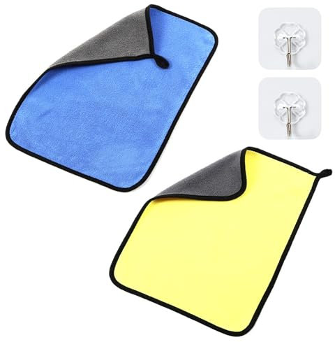 ZBHDEYG 2 Autohandtücher, 2 transparente Haken, Mikrofaser-Reinigungstuch, Auto-Reinigungstücher, supersaugfähiges Plüschtuch zum Reinigen und Trocknen des Autos.