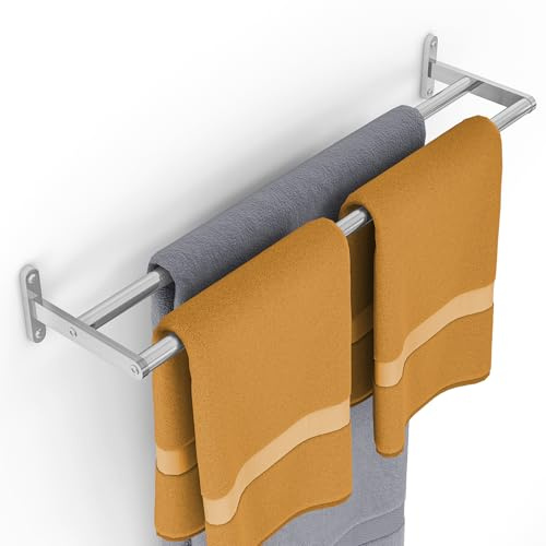 24 Inch Double Towel Bar for Bathroom Wall, Stainless Steel Towel Racks for Bathroom Wall Mounted Rustproof, Long Towel Rod Hand Towel Holder for Bathroom Toilet Kitchen Towel Storage - Brushed Nickel