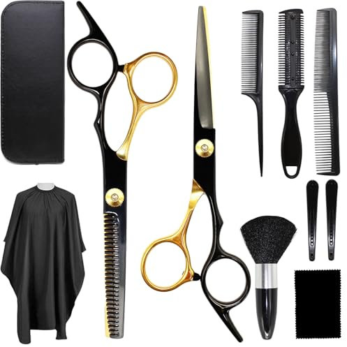 Ciseaux Coiffure Set, Kit de Ciseaux de Désépaissir, Hair Cutting Scissors kit pour Homme, Femme, Enfant, Famille, Salon de Coiffure