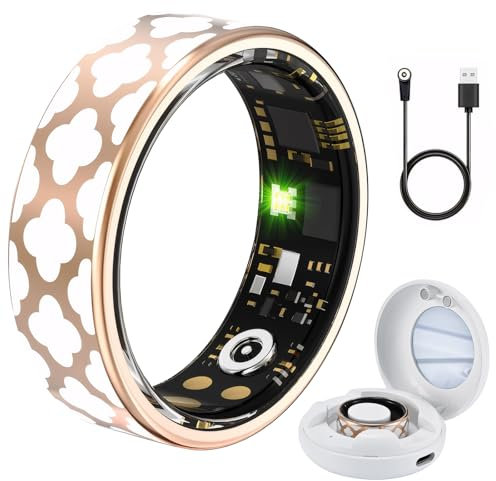 Smart Ring Rose Gold Fitness Tracker Ring No.9 Enamel Health Rings with Heart Rate, Blood Oxygen, Blood Pressure, Sleep Tracker, Pedometer(With Charging Cable*1, Storage*1)