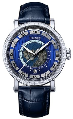 RIQINES Ocean Heart Series herr helautomatisk mekanisk klocka läderkalender herrmode affärer mångsidig vattentät klocka