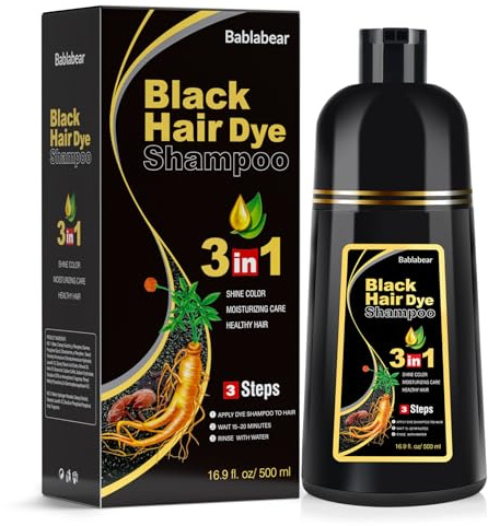 Black Hair Dye Shampoo 3 in 1 for Gray Hair, Semi-Permanent Hair Color Shampoo for Women and Men (16.9 Fl Oz)