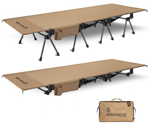 ONETIGRIS SUPRATIROS Extra Large Camping Cot, Height Adjustable Oversized Sleeping Cot with Extending Legs for Camping, Car Trips, Truck, Beach, Office Nap, Sturdy Supports Up to 400lbs