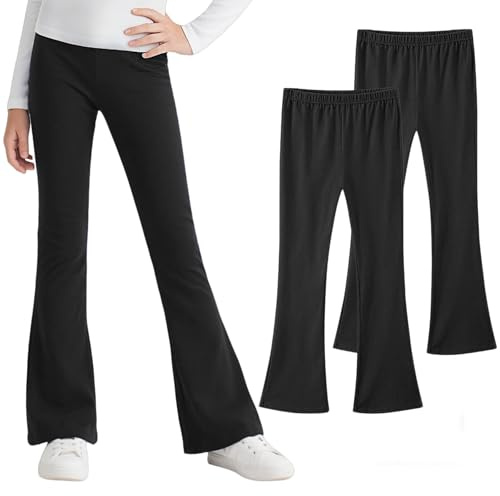 JinBei Leggings slagbyxor flickor bomull 2-pack mjuka andningsbara yogabyxor med elastisk midja, bekväma sportleggings, joggingbyxor, träningsbyxor barn, utställda byxor för 110–176