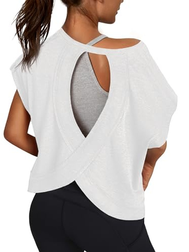 3rd hill Women Open Back Workout Shirts Short Sleeve Tops Casual Yoga Y2k Athletic Gym Running Crop Tees White S