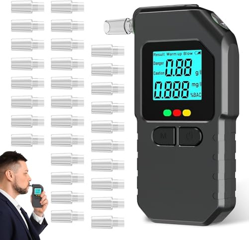 IGRARK Breathalyzer 30 Mouthpieces, Alcohol Tester UK Breathalysers, Portable Digital Alcohol Breath Analyzer with LCD Display and Memory Function, Breath Tester for Home Personal Professional Use