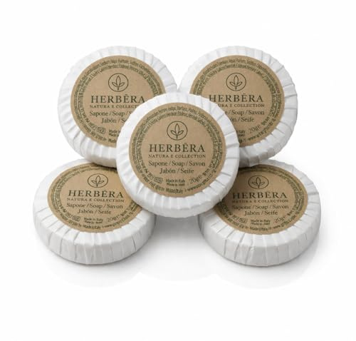 Saponetta Plissè Tonda in pasta Vegetale da 20 gr, Confezione da 100 pezzi, Linea Cortesia Hotel HERBERA Luxury, set sapone da viaggio per B&B, agriturismi bar e Ristornati