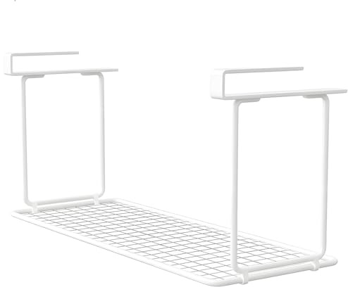letuxaamz Cesta Colgante, Organizador Armario Cocina Cestas Almacenaje Baño Cesta Plegable para Cocina Baño Bajo Estante, Organizador Sin Taladro para Almacenamiento Instantáneo, 32x19x20cm Blanco
