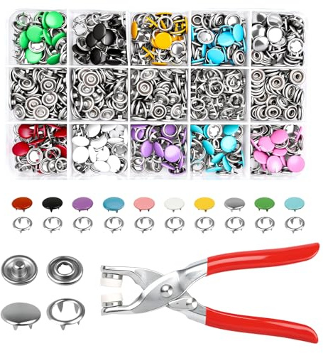 200 uppsättningar tryckknappsset med tång, tryckknappar med tångset, 9,5 mm snap Button Kit, metalltryckknappar utan sömnad, färgglada ihåliga och fasta knappar för kläder väskor handgjorda