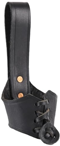 Battle-Merchant Leather Horn Holder Cowhide Belt Holster with Lacing Viking LARP Reenactment Brown or Black, Small or Large (Black, Small)