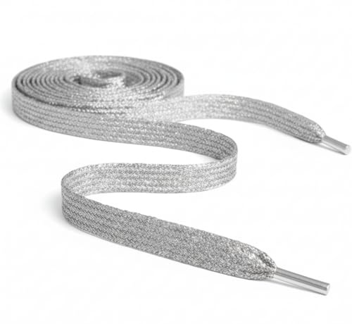 Silver Glitter Flat Shoelaces 120cm – Replacement Laces for Trainers