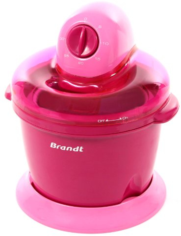 Brandt Sorbetière 1,6 L 50 W Rose Framboise avec Cuillère, Glace, Manuel, Accumulation de Froid et Bloc Moteur Amovible