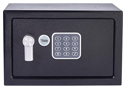 Yale YSV/200/DB1 Small Value Safe, Digital Keypad, LED Light Indicators, 15mm Steel Locking Bolts, Emergency Override Key, Wall And Floor Fixings, Black Finish, 8 Litre Capacity 20 x 32 x 20 cm