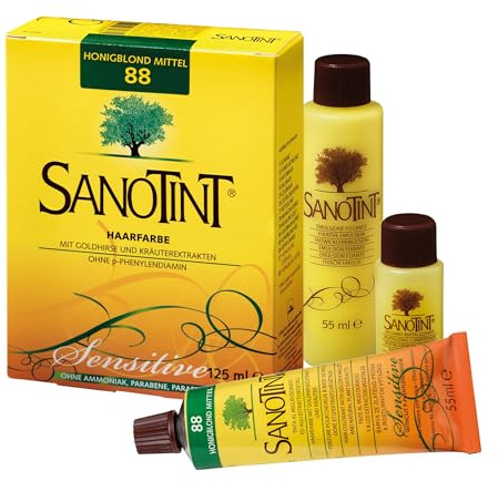 Sanotint - Haarfarbe Classic Nr. 88 Honigblond Mittel - Naturnahe dauerhafte Haarfarbe mit Goldhirse und wertvollen pflanzlichen Extrakten – 100% Grauabdeckung – vegan - 125 ml