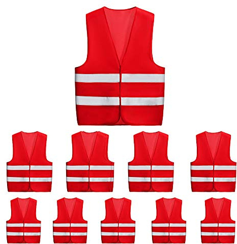 10 Pack Mount Marter safety vest reflective running vest for men and women, 360° super bright, High visibility & Long distance, Red safety reflective vest for traffic, construction and outdoor work