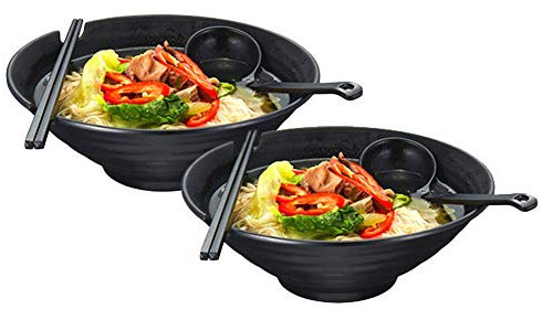 Lanbent Lot de 2 bols à ramen japonais de, bols à soupe antidérapants avec cuillère et baguettes pour pâtes, fruits, salade de pâtes (L)
