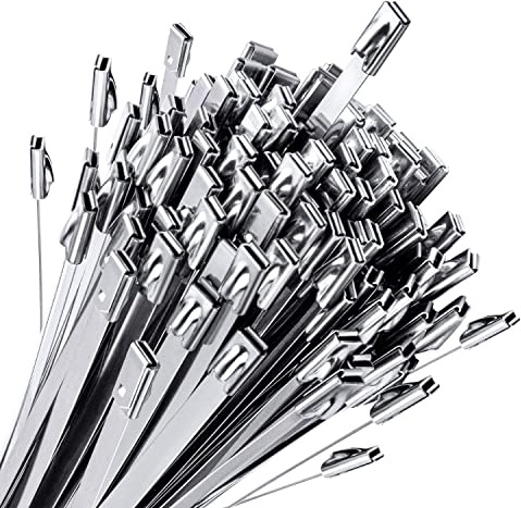 Sinlon 100pcs Heavy Duty Stainless Steel Fence Ties 11.8 inch – Metal Zip Ties for Chain Link Fence, Chicken Coop, Dog Fence, Outdoor Fencing & Thermal Insulation (304 Stainless Steel Cable Ties)