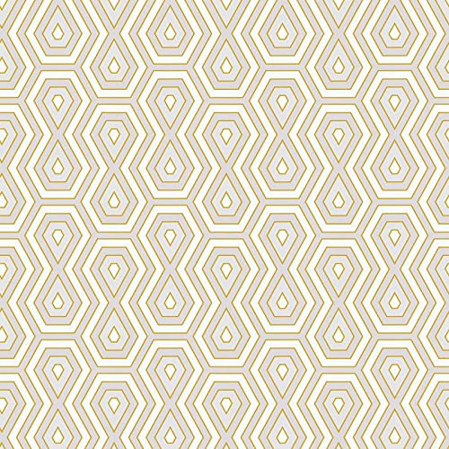 Papier peint retro intissé gris & jaune | Tapisserie à motif géométrique vintage pour salon | Papier peint blanc gris & or à motifs style années 70