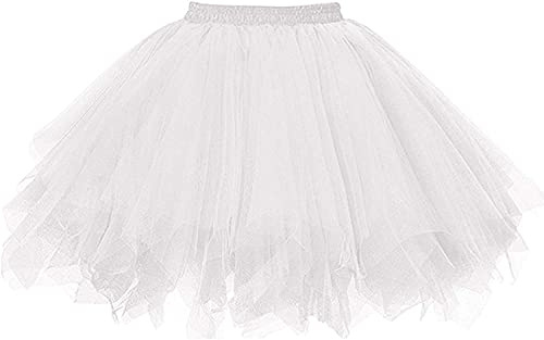 Ancokig Gonne Tutu da Donna Anni '50 Corte Vintage Tulle Sottogonna Gonna Balletto Bubble Tutu(L-XL,Bianco)