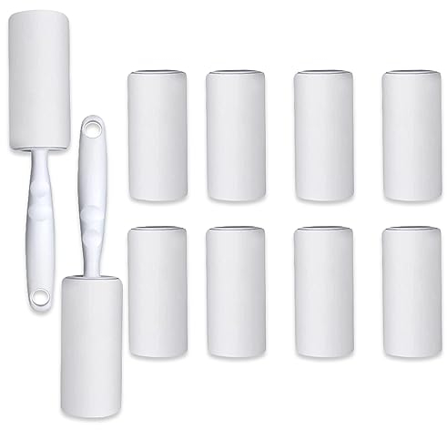 Fusselrolle 10 Rollen mit 2 Abroller, 600 Blatt Fusselrolle Nachfüllpack, Lint Roller für Kleidung Sofa Bett Entfernt Tierhaare
