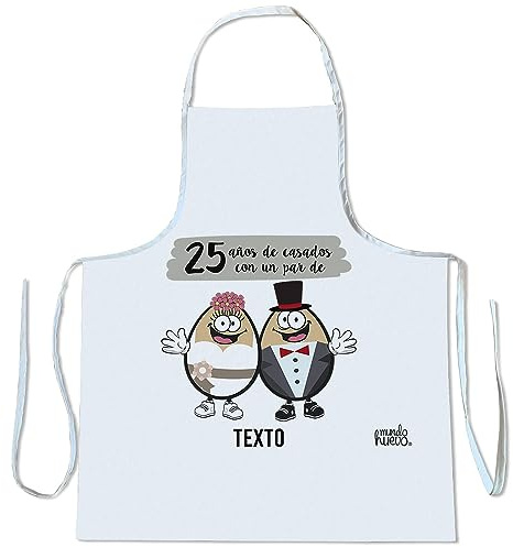 mundohuevo Regalo original 25 aniversario. Delantal personalizado 25 años de casados con un par de huevos.