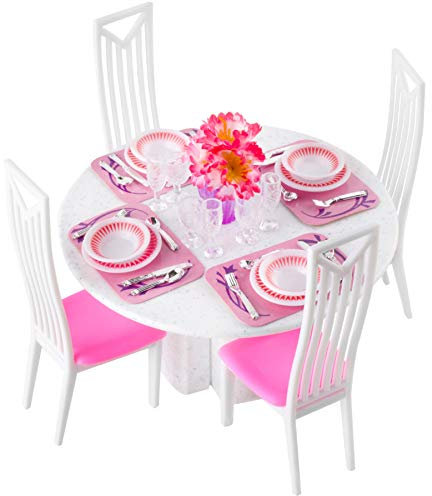 Puppen-Möbel mit Accessoires für Biegepüppchen bis 29 cm Puppenhaus Teeparty-Service Rollenspiele Kleinkinder Rosa 23446