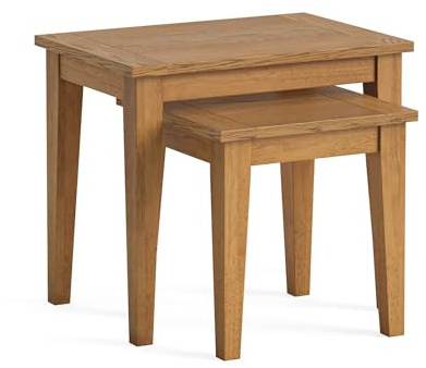 RoselandFurniture Fran Oak Nest of Tables Set of 2 | Natural Wooden Sofa Side Nesting Coffee Table for Living Room, Hallway or Bedroom