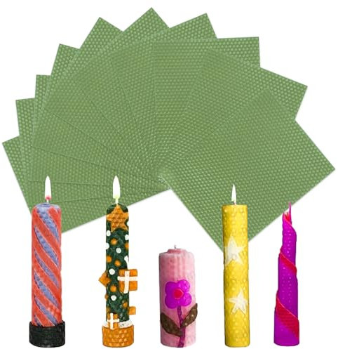 Editbar 20 velas de cera de abejas, 20 x 15 cm, placas de cera de abejas para velas, (verde) velas de cera de abejas, productos naturales, haz tus propias velas, para hacer velas, manualidades, velas