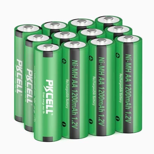 PKCELL Batterie AA NiMH ricaricabili, 1200 mAh, 1,2 V, precaricate per lampade solari, 12 pezzi