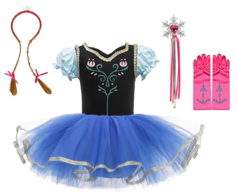 Lito Angels Princess Anna Ballerina Costume Fancy Ballet Tutu Dress Dance Wear Outfit with Accessories for Kids Girls Age 7-8 Years, Dark Blue (Tag Number 140)